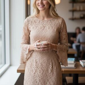 VENUS Lace Long Sleeve Dress in Peach